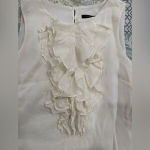 Ann Taylor Ruffled Cream Sleeveless Blouse Medium Silk